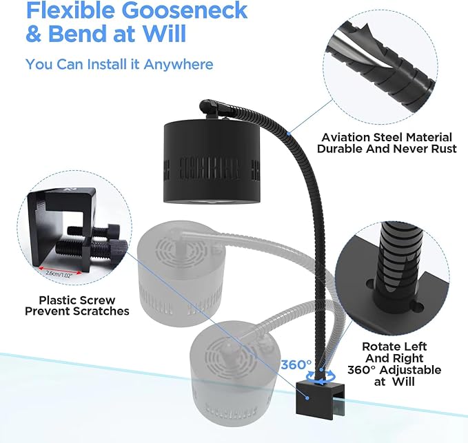 Lominie Aquarium LED Light, Reef Coral Light Saltwater Aquarium Light Full Spectrum with Remote Control Gooseneck for 10 Gallon Fish Tank