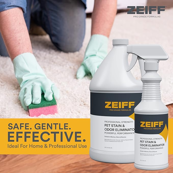Zeiff Pet Stain and Odor Remover - Pet Odor Eliminator for Home and Professional Use - Carpet Stain Remover - Pet Urine Enzyme Cleaner for Dog and Cat Pee, Feces, and Fluids - 32 oz