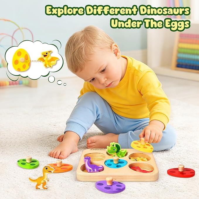 Wooden Puzzles for Toddlers 1-3, Dinosaur Matching Egg Puzzle Montessori Toys for 1 2 3 Year Old Boy Girl Gifts, Preschool Education Learning Toys