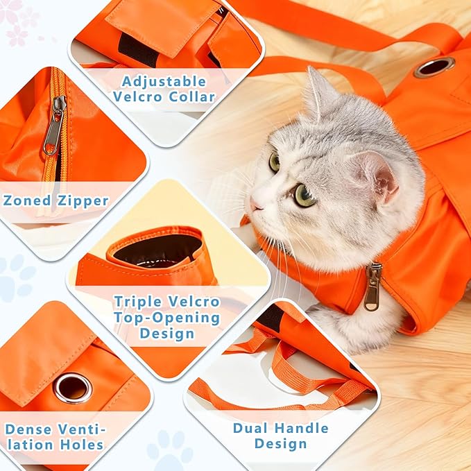 Waterproof Cat Grooming Restraint Bag - Anti-Scratching for Claw Care & Nail Trimming, Ideal for Cat Medical Examination (Blue, M)
