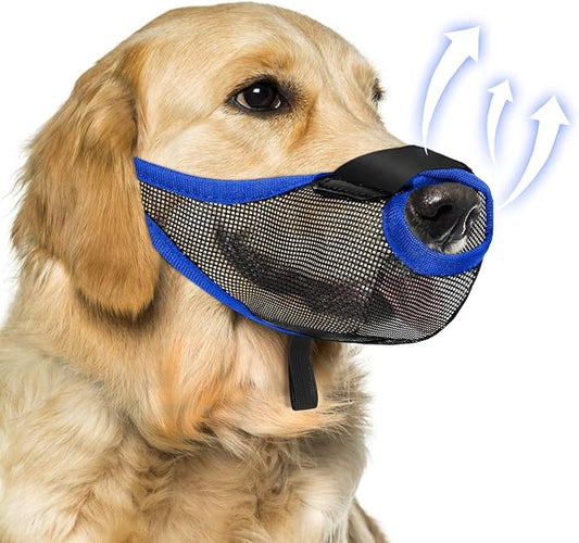 Dog Muzzle, Soft Air Mesh Muzzles for Medium Sized Dogs, Breathable Dog Mussels for Scavenging Biting Licking & Barking, Adjustable Mouth Guard with Front Opening, Allows Panting and Drinking(Blue,S)
