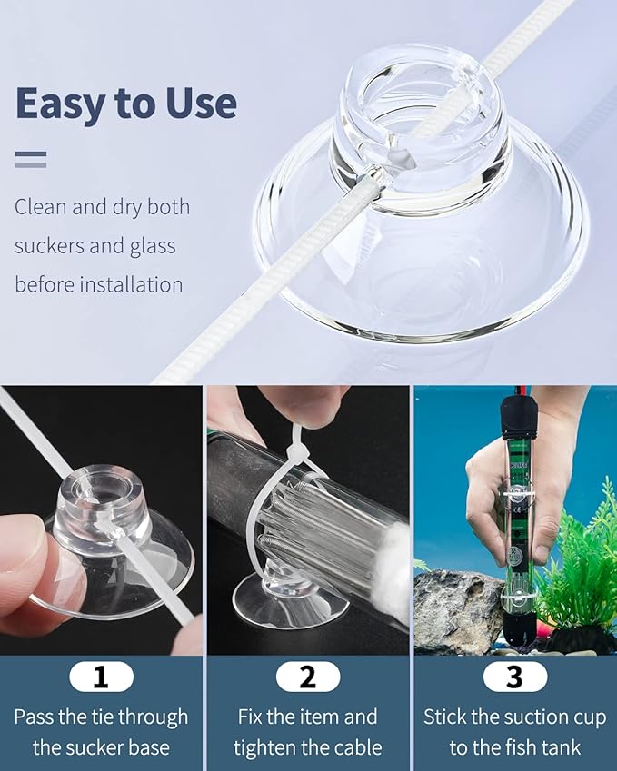 Pawfly 10 Pack Suction Cups with 20 Pieces Adjustable Zip Ties for Aquarium Fish Tank Binding Moss Shrimp Dodging Nest
