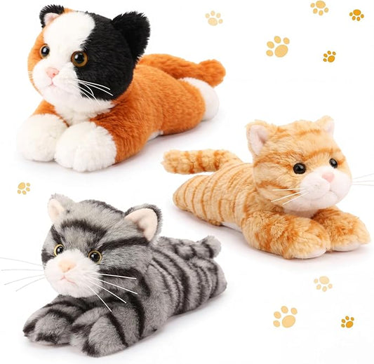 3 Pcs 9 Inch Cat Stuffed Animal Plush Gift Baby Shower Party Favors Cute Kitten Plush Toys Small Cat Stuffed Animal Soft Sleeping Supplies for Boys Girls Toddlers Birthday(Cozy Kawaii Style)