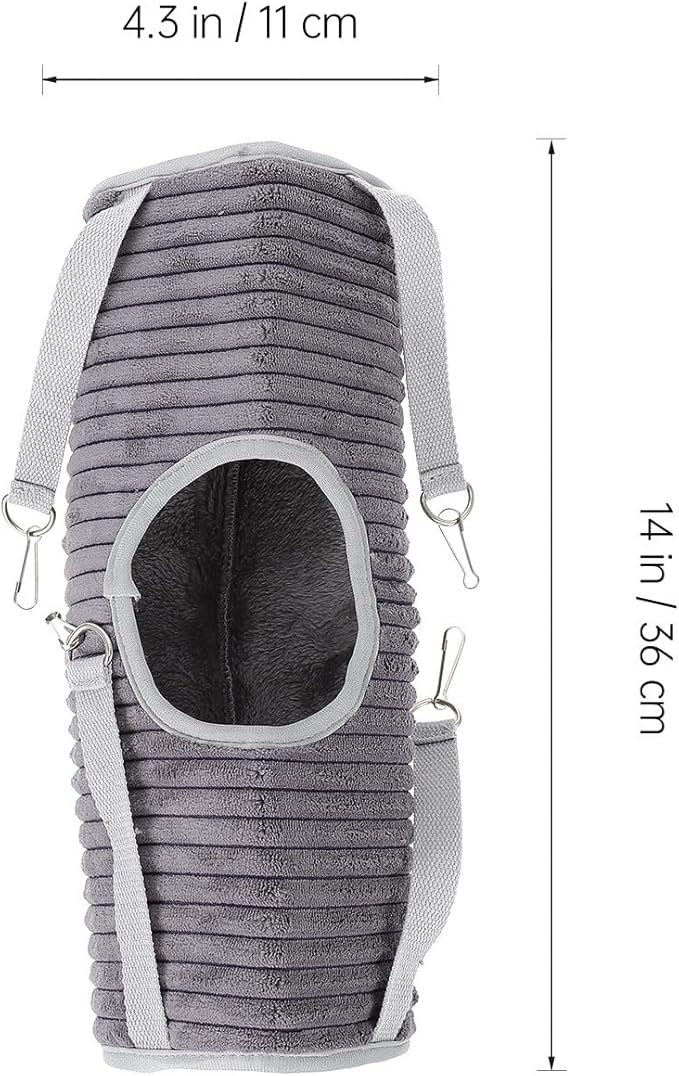 STOBAZA Small Animal Hammock and Tunnel Hanging Bed, Gray Fleece Pet Ferret Nest and Hamster Sleeping Accessory for Cage Habitat