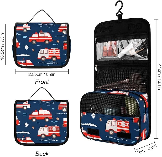Unisex Firetrucks Fire Trucks Hanging Toiletry Bag Makeup Cosmetic Bag Travel Organizer for Accessories Full-size Container Toiletries