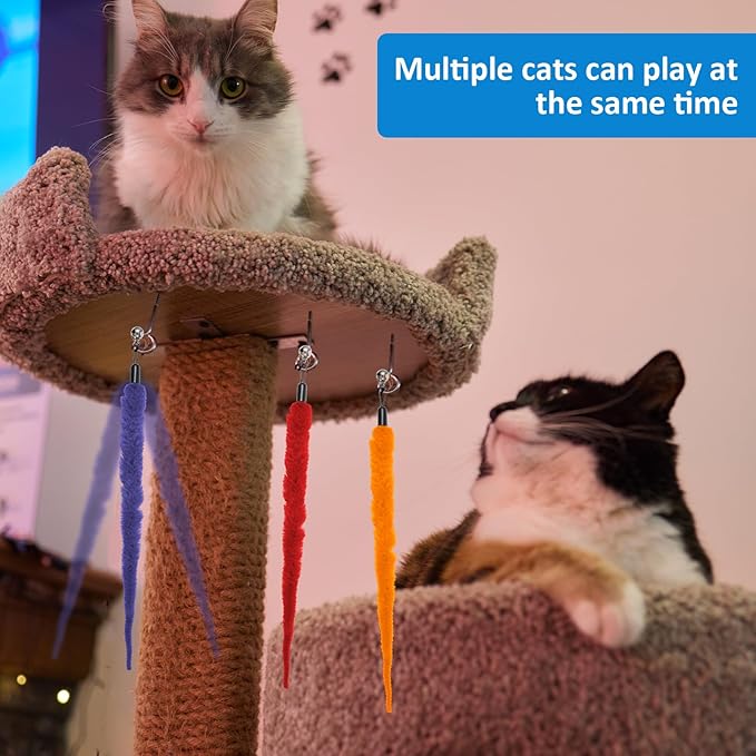 8PCS Fuzzy Cat Worm Toy with Wand Replacement Attachments, Includes 1PCS Black String and 6 Color Options, Suitable for Teaser Play, Chase Exercise, Essential Interactive Cat Toy Accessories