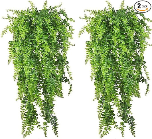 PINVNBY Reptile Plants Hanging Fake Vines Boston Climbing Terrarium Plant with Suction Cup for Bearded Dragons Lizards Crested Gecko Snake Hermit Crab and Tank Habitat Decorations (2 Pack)