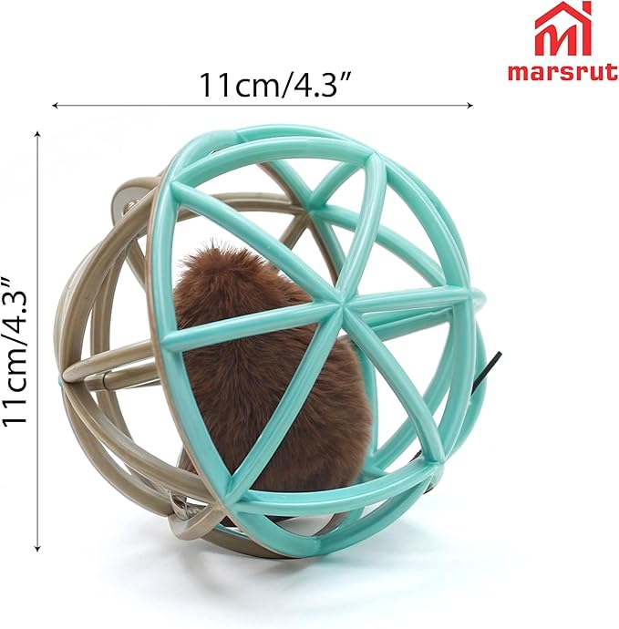 Squeaky Mouse Ball Cat Toy with Simulated Sound, 4.3in Mouse Ball Cage, Squeky Balls for Cats to Play With Indoor, Interactive Plastic Squeak Funny Toys Best for Playing Chasing Chewing Training