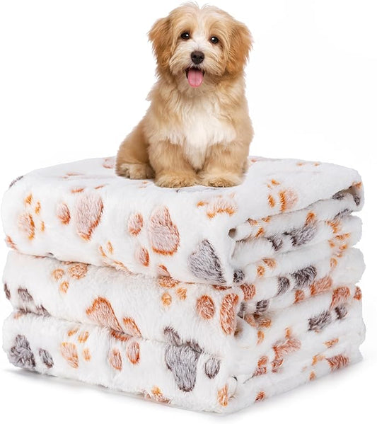 1 Pack 3 Blankets Fluffy Premium Fleece Soft Pet Blanket Flannel Throw for Cat Dog Puppy (Small 23x16'', Paw-White)
