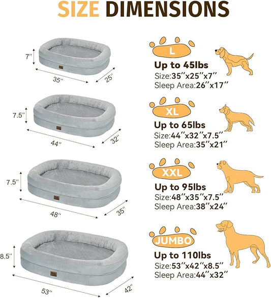 Orthopedic Jumbo Dog Bed for Extra Large Dogs, Giant Waterproof Dog Bed for Large Breed Dogs, Supportive Egg Crate Foam Pet Bed with Removable Washable Cover & Non-Slip Bottom, Silver