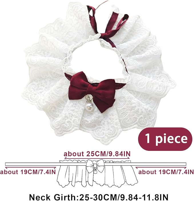 Elegant Lace Cat Collar with Cute Bow,Cat Collar with Bow Tie,Pet Lace Bib Collar with Cute Bow,Cat Princess Costumes,Crimson,1 Piece ﻿