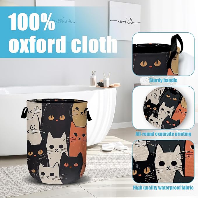 Watercolor Funny Cat Laundry Basket, Laundry Hamper Collapsible Oxford Cloth with Handle Clothes Storage Bin for Bathroom Laundry Room Bedroom 15.7 X 20 Inch