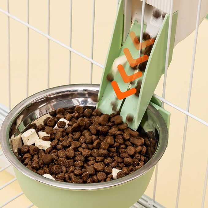 Hanging Automatic Food and Water Dispenser for Rabbit, Guinea Pig, Ferret, Bunny Cage Accessories, Feeder Bottle Combo (Green)