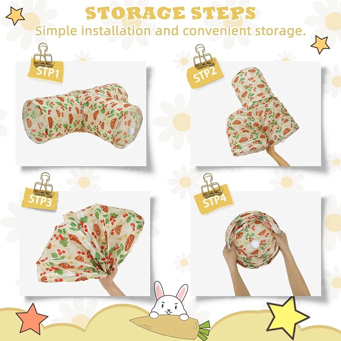 BWOGUE Bunny Tunnels & Tubes Collapsible 3 Way Bunny Hideout Small Animal Activity Tunnel Toys for Dwarf Rabbits Guinea Pigs Kitty