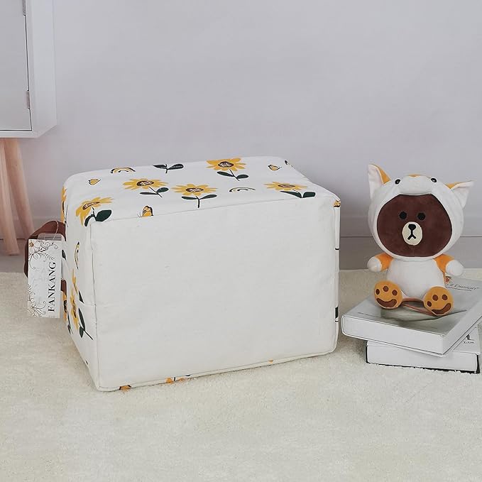 Storage Bins, Nursery Hamper Canvas Laundry Basket Foldable with Waterproof PE Coating Large Storage Baskets for Kids Boys and Girls, Office, Bedroom, Clothes,Toys(Rec-Sunflower）