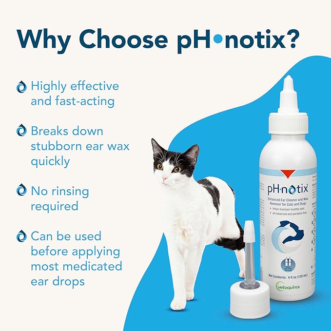 Vetoquinol PH•notix Advanced Ear Cleaner & Wax Remover - Liquid Ear Cleaning Support for Dogs & Cats - Supports Healthy Canals - Fast-Acting & No-Rinse Formula - pH Balanced & Paraben-Free - 4 fl oz