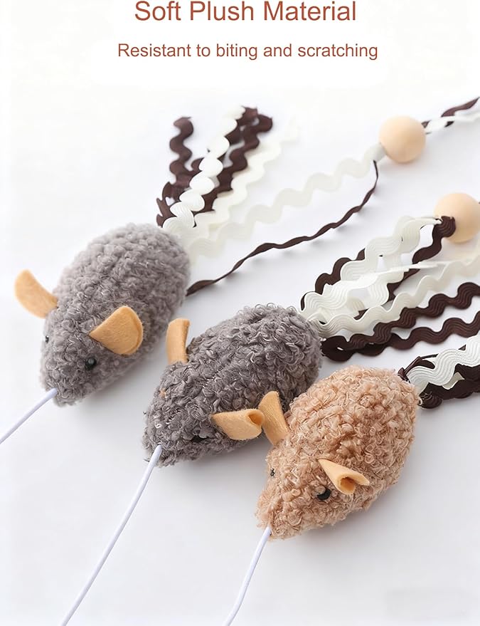 2 Pack of Cat Wand Toy Wood Cat Wand Mouse Toys with Catnip Interactive Kitten Toys for Indoor Cats