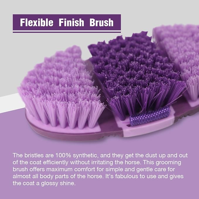 Harrison Howard Flexible Finish Horse Grooming Brush - Bendable, Comfortable Hold, Purple