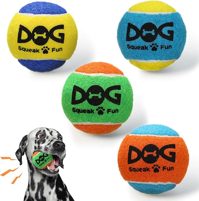 INSUM Squeaky Balls for Dogs, Squeaky Dog Toys Balls for Fetch, Funny Puppy Chew Toys, Built-in Squeaker, Idea for Doggie Birthday Gift, Small - 4 Pack