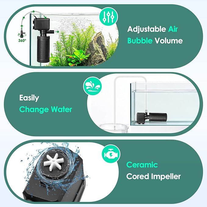 hygger 5-10 Gallon Little Submersible Aquarium Filter in-Tank Filtration with Aeration for Saltwater and Freshwater Fish Tank Internal Filters 105 GPH