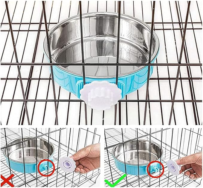 Crate Dog Bowl,Removable Stainless Steel Water Food Feeder Bowls Crate Coop Cup,Pet Cage Bowls with Bolt Holder for Cat, Puppy, Birds, Rats, Rabbits Small Animals ((Blue+Green+Pink) Round, Large)