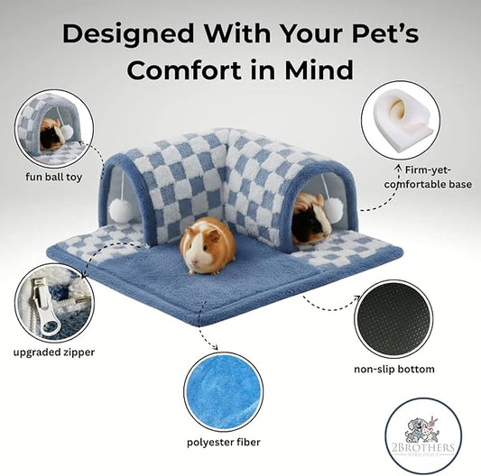 Guinea Pig Tunnel Bed – Fleece Hideout & Cozy Bed for Small Pets, Soft Washable Small Animal House and Bedding Alternative Tunnel for Guinea Pigs, Rabbits, Hamsters & Ferrets (Yellow)