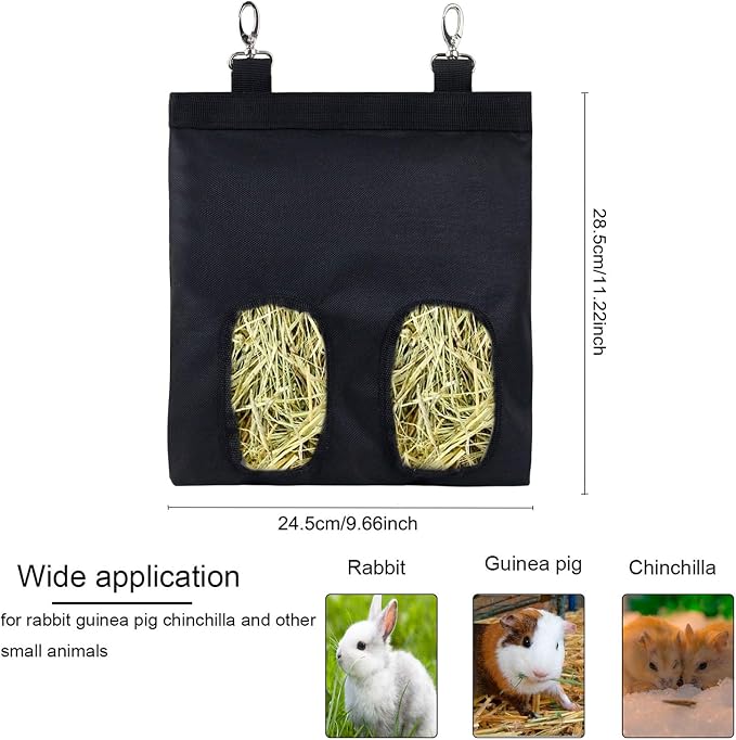 Rabbit Hay Feeder Bag Guinea Pigs Hanging Hay Rack Manger Holder Dispenser Small Animal Feeder Storage Pouch for Bunny Chinchilla Hamster (Purple, 2 Windows)