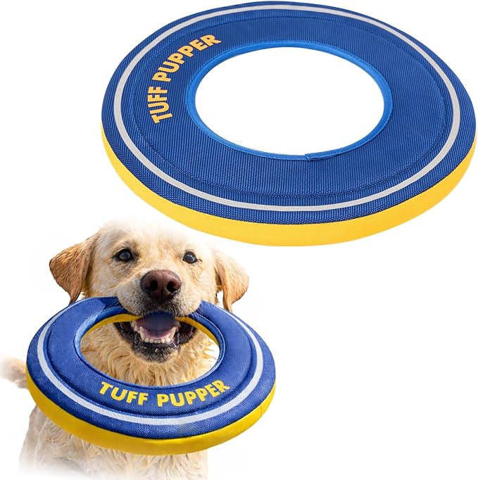 Tuff Pupper Floating Dog Frisbee Toy | Fetch Only Not a Chew Toy | Soft Foam Fetch Disc | High-Visibility Water & Snow Play | Gentle on Teeth | Lightweight Durable Outdoor Flying Toy