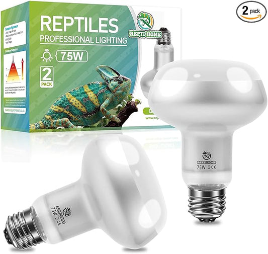 Reptile Heat Lamp 2Pack 75W, Intense Basking Spot Light Bulb with UVA, Simulate Natural Daylight Heat Bulb for Reptile, Turtle, Bearded Dragon, Lizard, Tortoise, Gecko, Snake