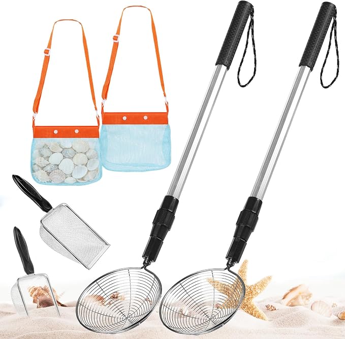 6 Pc Sand Sifter Shark Tooth Sifter with Sea Shell Collecting Bags, Shark Teeth Sifter Shelling Tools for Beach & Sand Dipper Shell Scooper for Beach