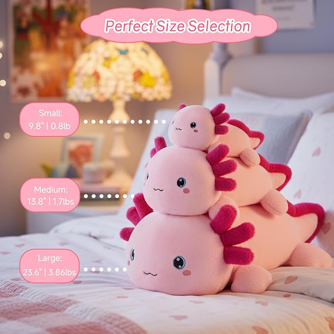 SQEQE Weighted Stuffed Animal Axolotl, Soft Weighted Axolotl Plush Toy, Cute Hugging Pillow Gift for Kids Adults, Home Decoration Valentines Gifts Birthday Present 9.8 Inch, 0.8 Lb