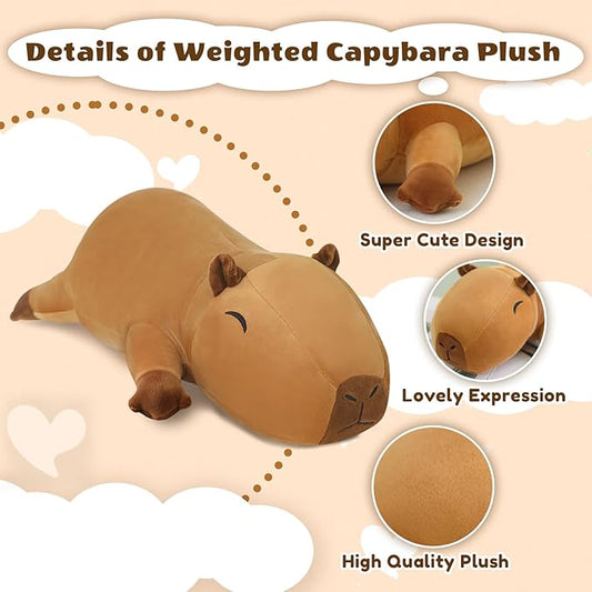 Finebee Weighted Capybara Stuffed Animals, Cute Weighted Capybara Plush, Soft Stuffed Weighted Plushie Pillow Gifts for Kids & Adults (13.8" 1.6Lbs)