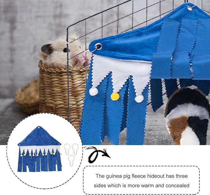 ibasenice Small Pet Hideaway Tent with Hammock, Three-Sided Corner Hamster Hideout House for Guinea Pigs and Squirrels, Blue Cozy Shelter for Small Animals Cage