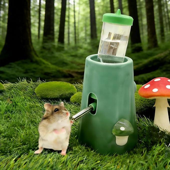 Hamster Water Bottle Adjustable Ceramic Hamster Water Dispenser No Drip Feeder with Food Bowl for Mice Rats Hedgehog Chinchilla Gerbil