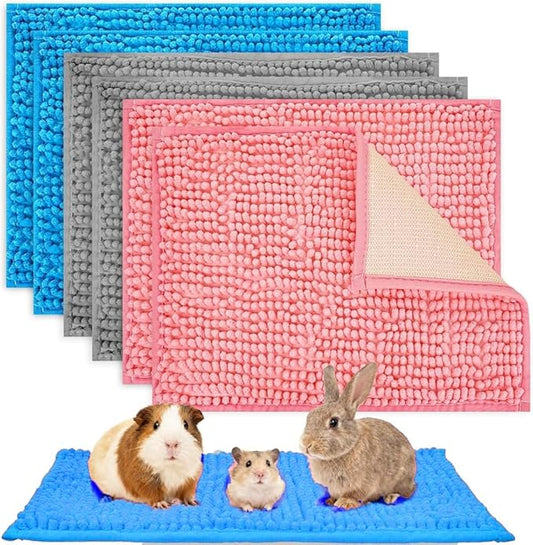 2PC Rabbit Fleece Cage Liners Soft Sleeping Bedding Mats Reusable Pee Training Pads Mat Washable for Small Animal Guinea Pig Ferret Guinea Pig Squirrel (Blue)