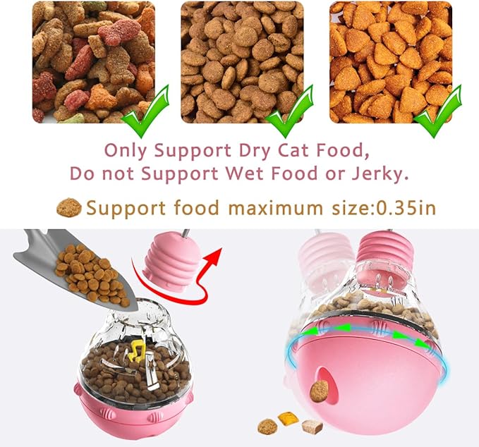 Cat Interactive Toy, Slow Food Dispenser Feeder, Tumbler Design with Teaser Wand & Glowing Ball, Funny Kitten Treats for Indoor Cats Exercise and Boredom Relief (Pink)