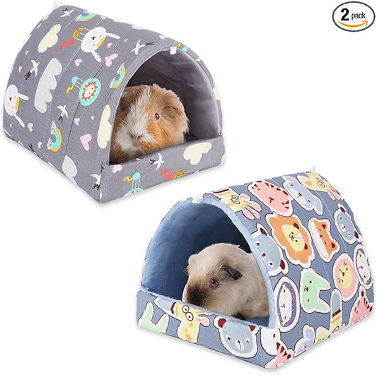UPINS 2 Pack Guinea Pig Hideout,Guinea Pig Bed Washable Small Animal House Cage Accessories for Mouse Chinchillas Hamsters Hedgehogs Ferrets Bearded Dragons and Rats