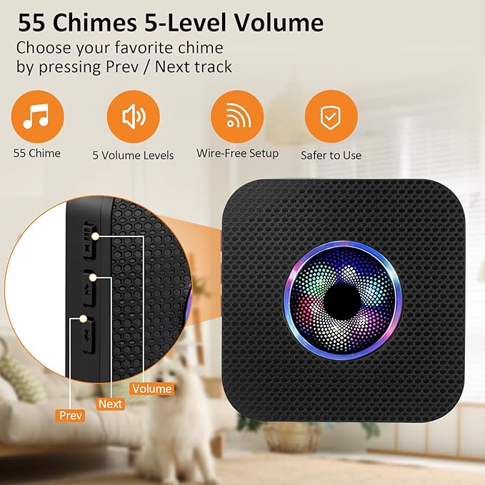 Ownpets Smart Dog Door Bell, Wireless Dog Doorbell for Potty Training & Housebreaking, Dog Bell to Go Outside, 1000Ft Range Waterproof Touch Button, 55 Melodies, Ideal for Puppies & All Dog Breeds