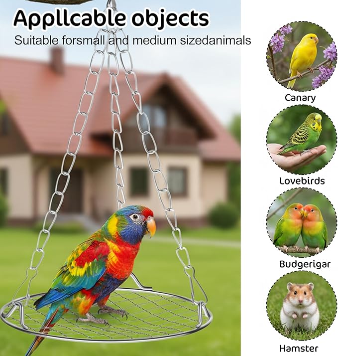 Bird Swing for Cage Stainless Steel Bird Swing Hanging Parakeet Swings Birds Cage Accessories to Balance Training Budgies Parrotlets Rat Sugar Gliders Small Animals