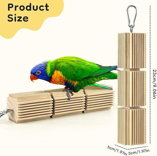DBNESS 2 PCS Bird Chew Toys, Natural Hanging Parrot Foraging Beak Grinding Wood Chewing Blocks for Medium Quaker Caique Conure Cockatiel African Grey Birds Cage Accessories Similar Sized Pet Birds