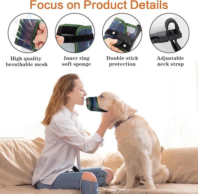 Dog Muzzle, Teal Mesh Soft Muzzle for Medium Dogs, Breathable Dog Mouth Guard for Biting Chewing Grooming, Reflective Adjustable Puppy Muzzles Allowing Panting and Drinking, Size S