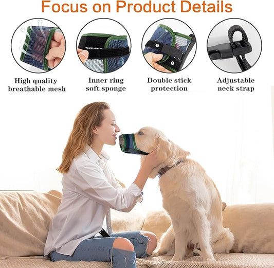 Dog Muzzle, Teal Mesh Soft Muzzle for Medium Dogs, Breathable Dog Mouth Guard for Biting Chewing Grooming, Reflective Adjustable Puppy Muzzles Allowing Panting and Drinking, Size S