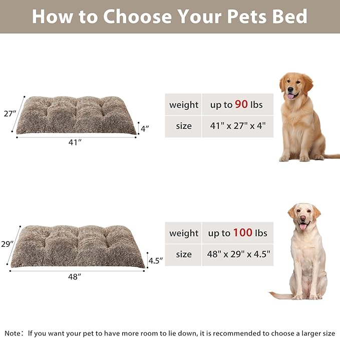 BFPETHOME Dog Beds for Large Dogs, Plush Dog Crate Bed Fluffy Cozy Kennel Pad for Sleeping &Ease Anxiety, Washable Pet Mats with Anti-Slip Bottom for Large Dogs, Khaki