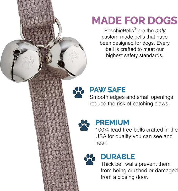 PoochieBells Dog Door Bells for Potty Training, Quick & Easy Puppy Potty Training Method Included, Handcrafted in USA with Loud, Paw-Safe Bells, Durable Cotton Webbing - Stone Gray