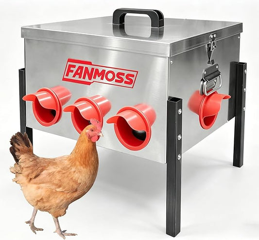 50lb Automatic Chicken Feeder, 8 Ports No Waste Chicken Feeder with Locking Lid, Adjustable Legs & Waterproof Silo, Large Metal Poultry Feeder for Hens, Ducks, Geese, Poultry