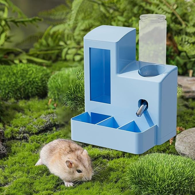 Gralara 3 in 1 Hamster Automatic Feeder Container Accessories Bowl Feeding Station Dispenser for Ferrets Patio Small Animal Terrace, Blue 120ml Bottle
