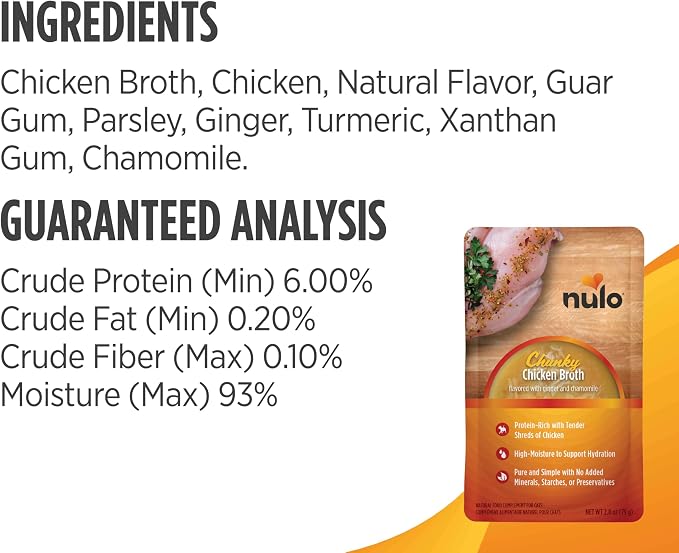 Nulo Chunky Cat Broth Pouches - Variety Pack, High-Protein Wet Cat Food Topper Treat for Indoor & Outdoor Kittens and Adults, 12 x 2.8oz
