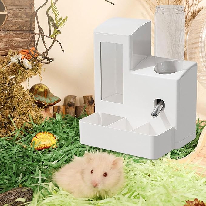 3 in 1 Hamster Automatic Feeder Dispenser Easy to Clean Container Feeding Station for Home Ferrets Bunny Small Animal Patio, White 120ml Bottle