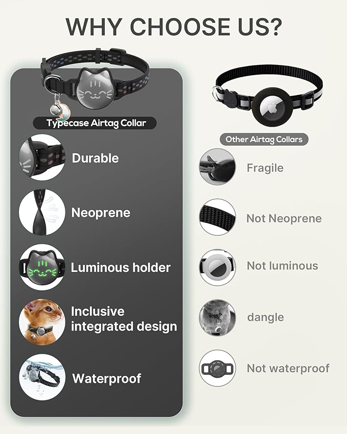AirTag Cat Collar Breakaway, Reflective Cat Collar Compatible with Apple AirTag 1st & 2nd Gen, Hidden Holder with Bell, Lightweight Water-Resistant Strap for Cats, AirTag Not Included