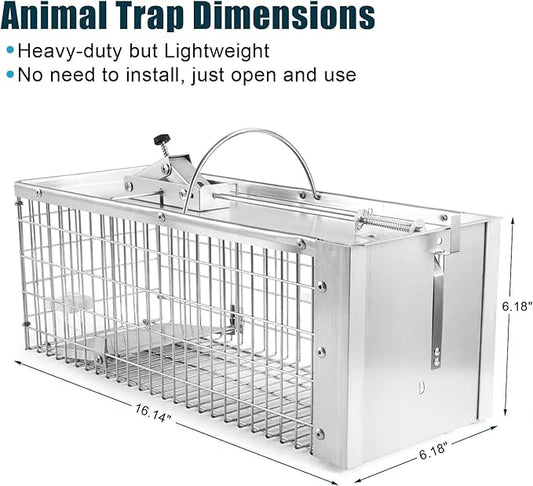Live Animal Cage Trap, Heavy Duty Humane Cage Trap for Squirrels, Chipmunks, Rabbits, and Small Rodents, Safely Catch & Release - 1 Trap